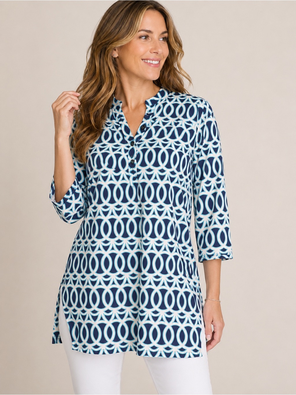 Lulu-B Navy & Light Blue Geometric Circle Tunic
